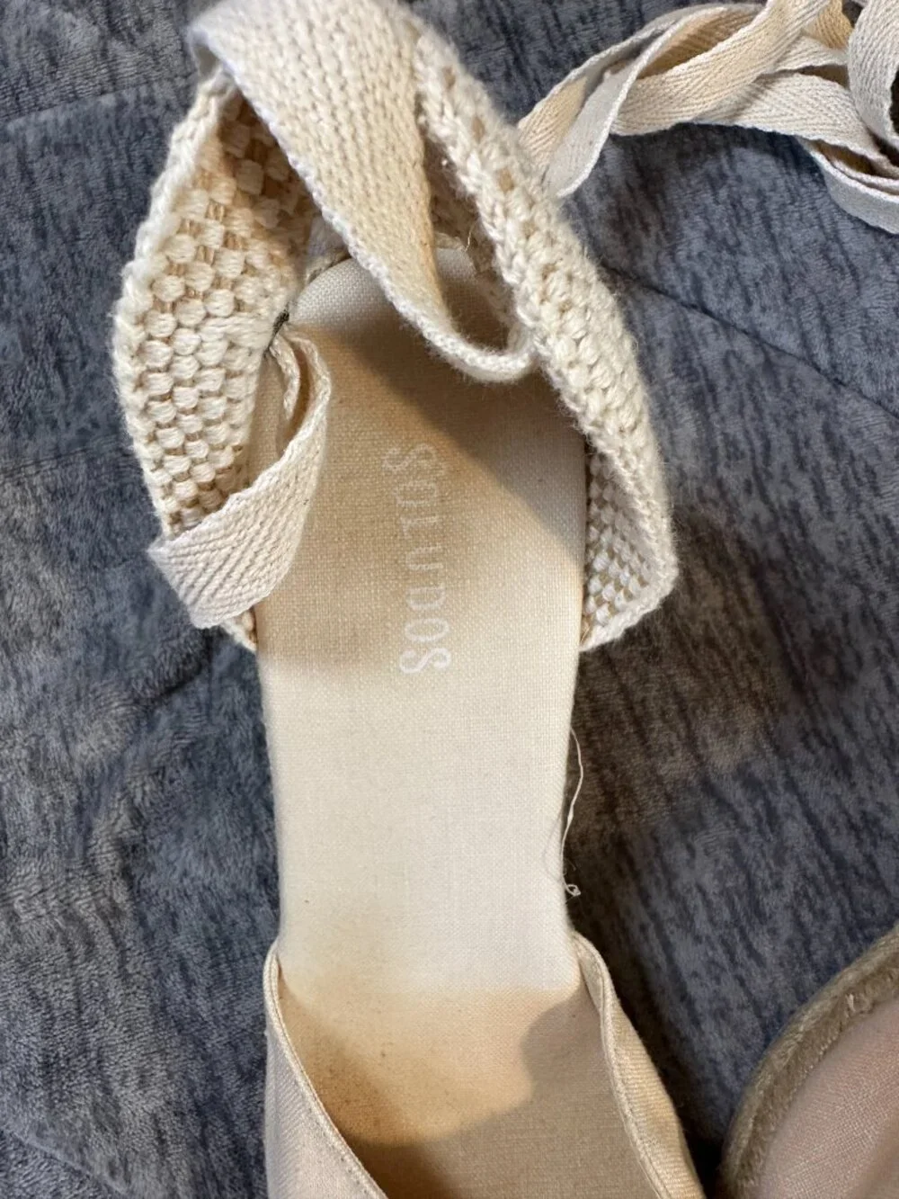 Soludos Marseille Wedge Espadrilles La Concha Ivory Linen Canvas Size 11 EUC